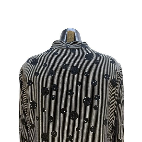 Hilton Hollis Black & White Striped Long Sleeve Blouse w/Abstract Dot Pattern - Picture 7 of 10